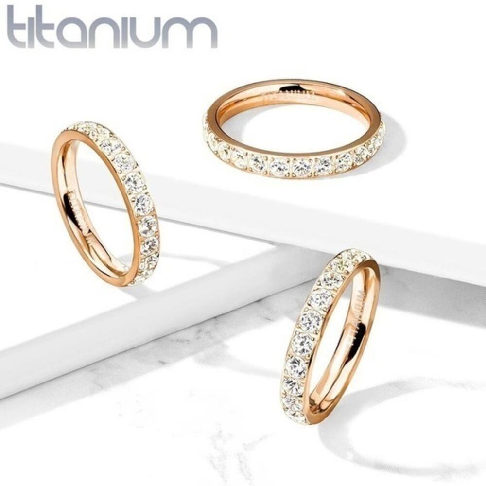 Women’s Titanium Cubic Zirconia rose gold band hypoallergenic size 6